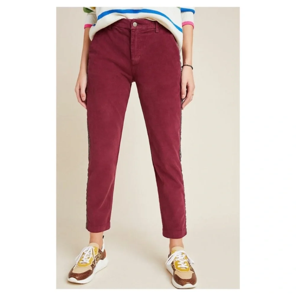 NWT Anthropologie Sundry Leopard Corduroy Trousers Pants Wine Maroon 27 28 - Picture 3 of 6